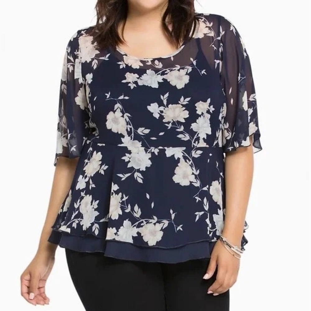 Floral Print Chiffon Peplum Top